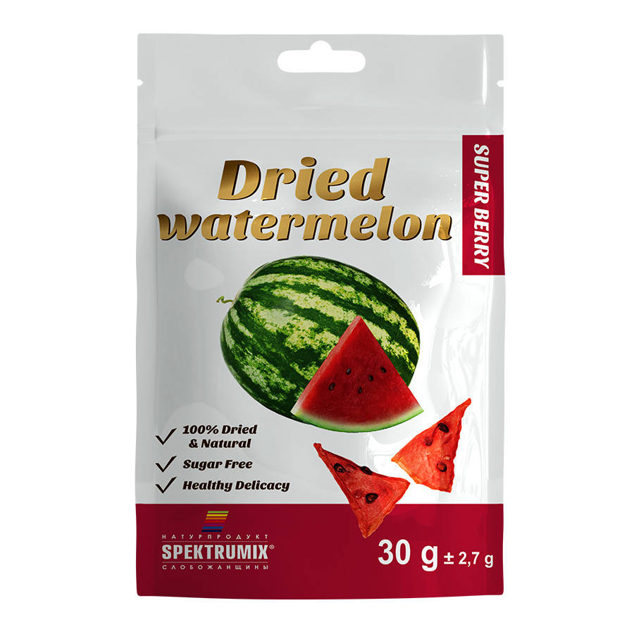 Арбуз сушеный ТМ Спектрумикс 30г.
Арбуз сушеный ТМ Спектрумикс 30г.