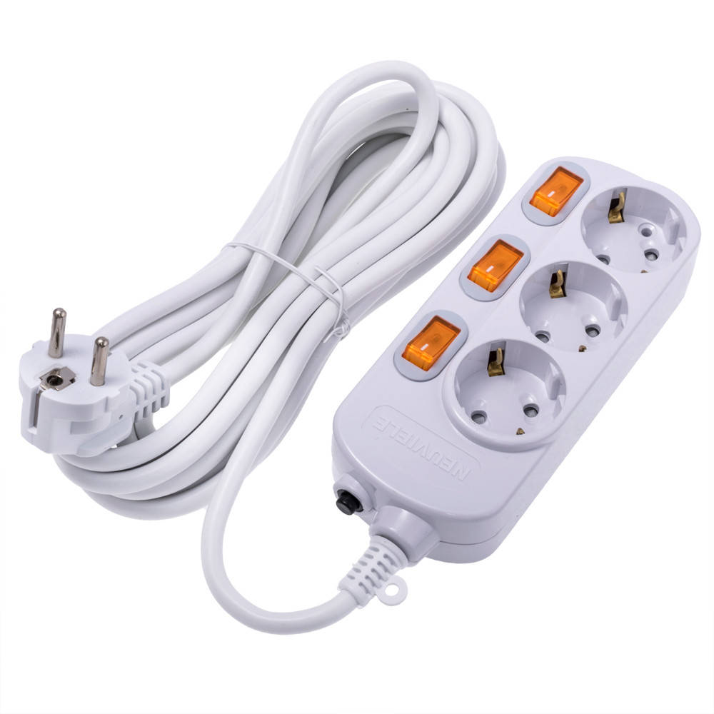 Сетевой фильтр / удлинитель 5м (3x1.5мм2) на 3 розетки с индивидуальными выключателями Newmany 
Сетевой фильтр / удлинитель 5м (3x1.5мм2) на 3 розетки с индивидуальными выключателями Newmany