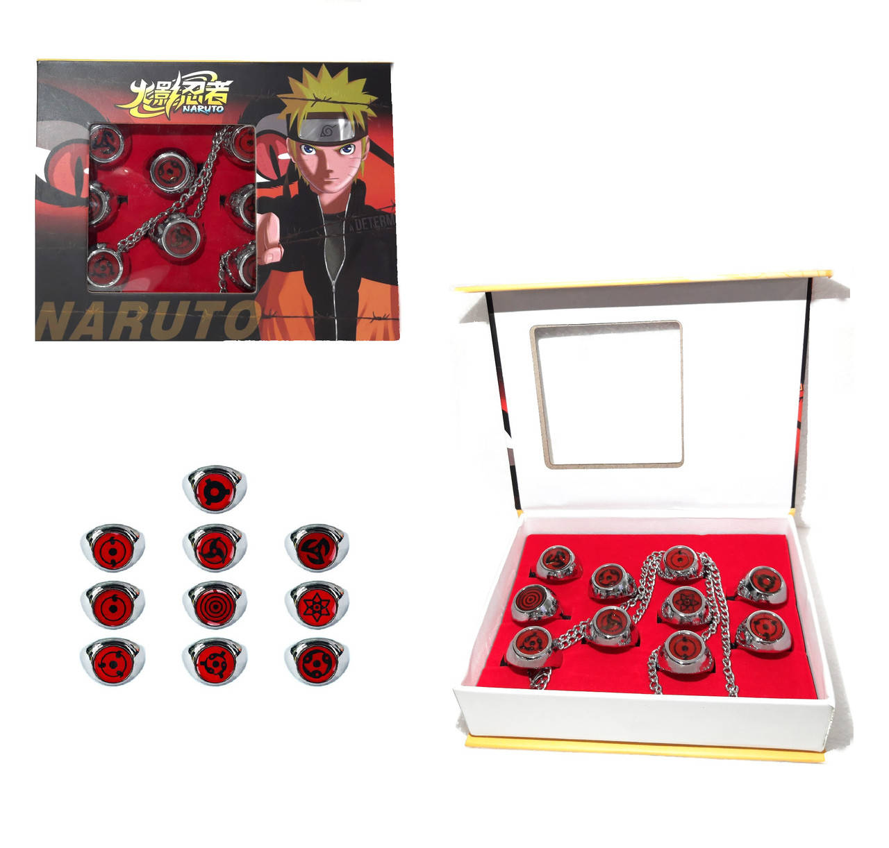 Набор колец клан Акацуки развитие (Наруто) + Шаринган 10 штук с регулировкой и цепочкой + Naruto
Набор колец клан Акацуки развитие (Наруто) + Шаринган 10 штук с регулировкой и цепочкой + Naruto