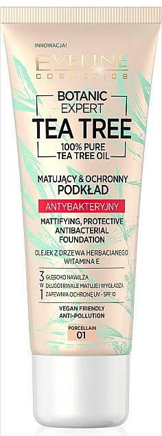 Матуючий тональний антибактеріальний крем Eveline Cosmetics Botanic Expert Tea Tree Antibacterial Foundation
Матуючий тональний антибактеріальний крем Eveline Cosmetics Botanic Expert Tea Tree Antibacterial Foundation