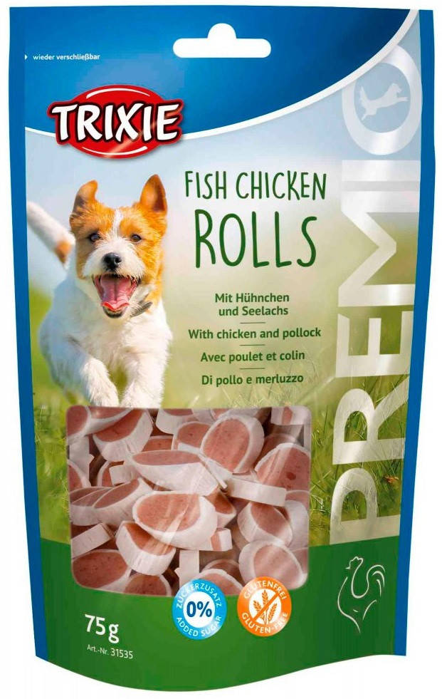 Trixie PREMIO Fish Chicken & Pollock Rolls Лакомство для собак роллы с курицей и сайдой 75 г
Trixie PREMIO Fish Chicken & Pollock Rolls Лакомство для собак роллы с курицей и сайдой 75 г