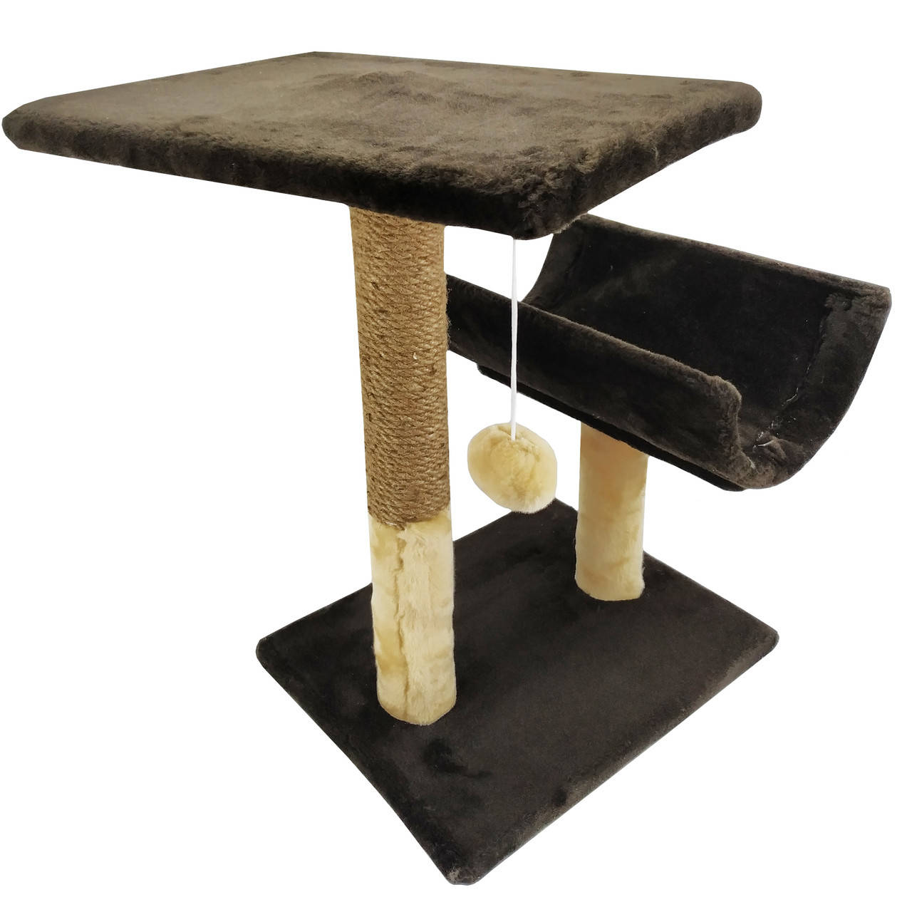 Когтеточка столбец на подставке с полкой и полутоннелем 30*38*50 см Пухнастики шоколад/беж (джут) 
Когтеточка столбец на подставке с полкой и полутоннелем 30*38*50 см Пухнастики шоколад/беж (джут)