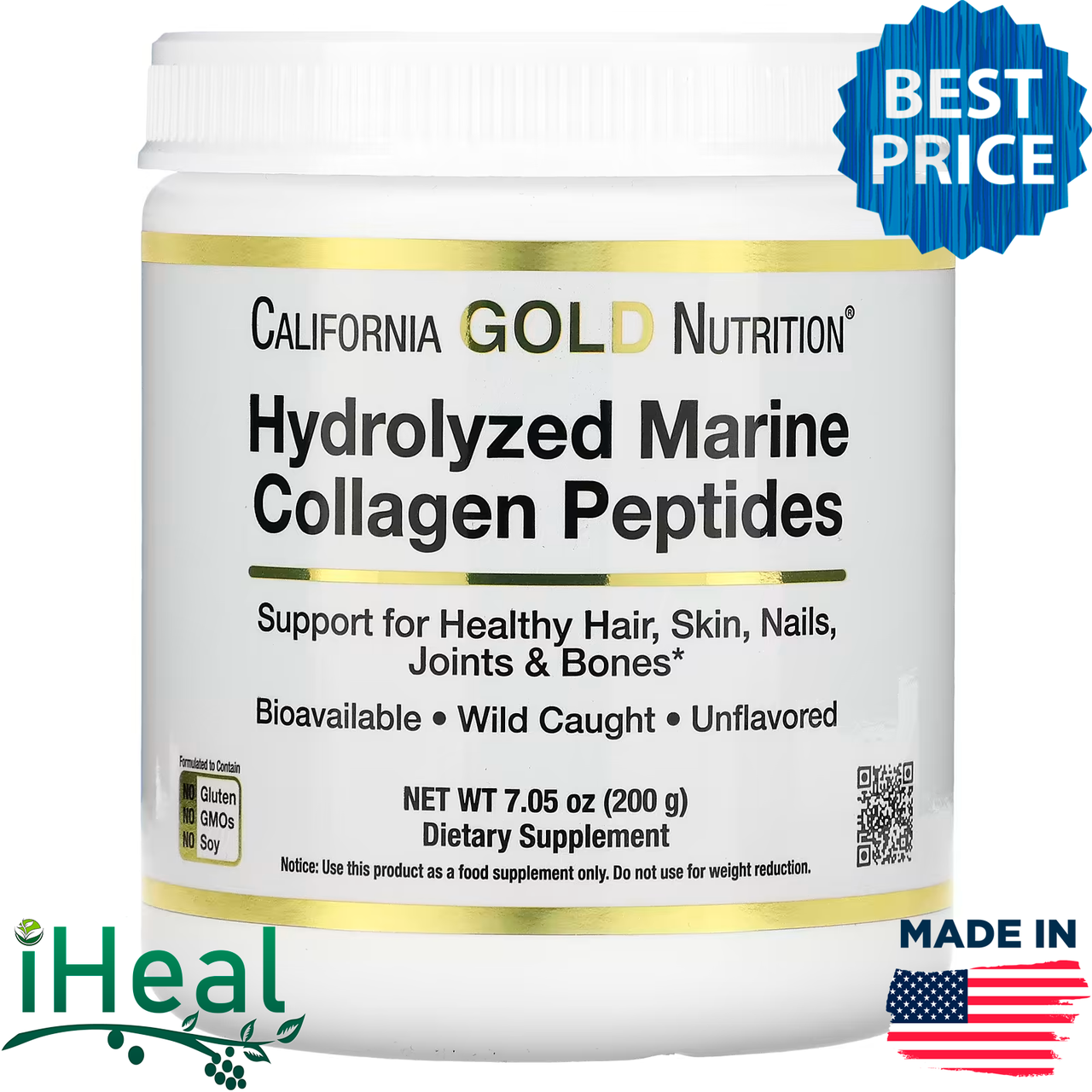 California Gold Nutrition, гидролизованные пептиды морского коллагена, без добавок, 200 г
California Gold Nutrition, гидролизованные пептиды морского коллагена, без добавок, 200 г
