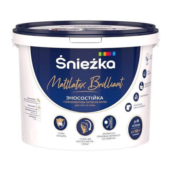 Краска интерьерная латексная Sniezka Mattlatex Brilliant износостойкая моющаяся для стен и потолков (5л), Белый
Краска интерьерная латексная Sniezka Mattlatex Brilliant износостойкая моющаяся для стен и потолков (5л), Белый