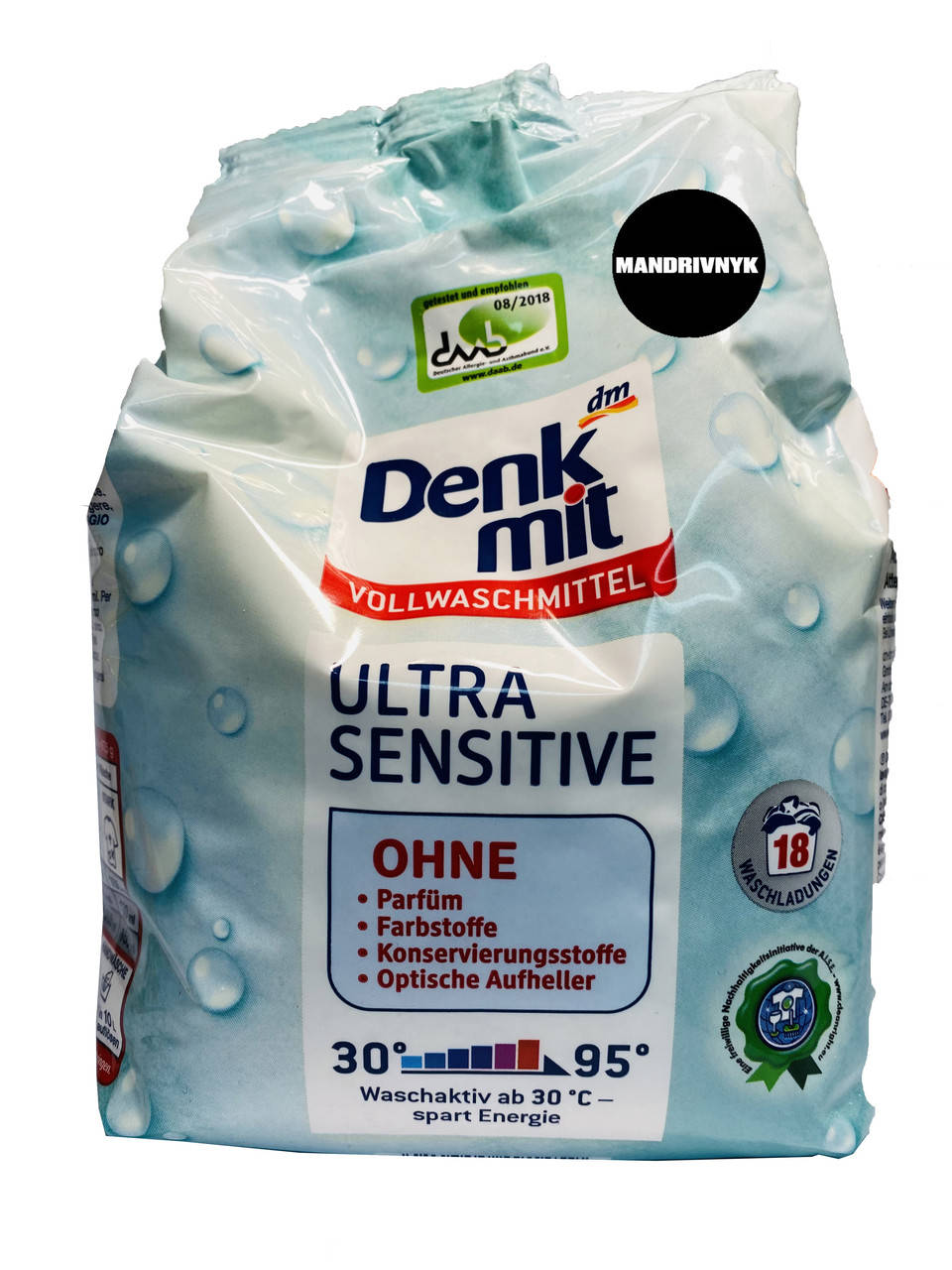 Бесфосфатный стиральный порошок для детского белья Denkmit Vollwaschmittel Ultra Sensitive,18 пр.
Бесфосфатный стиральный порошок для детского белья Denkmit Vollwaschmittel Ultra Sensitive,18 пр.