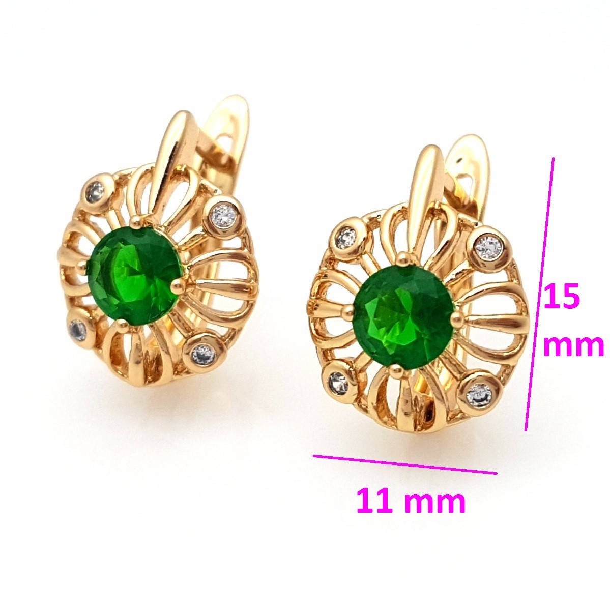 Серьги Кружок, зеленый цирконий по центру, четыре белых циркония, англ.замок, позолота, 18К
Серьги Кружок, зеленый цирконий по центру, четыре белых циркония, англ.замок, позолота, 18К