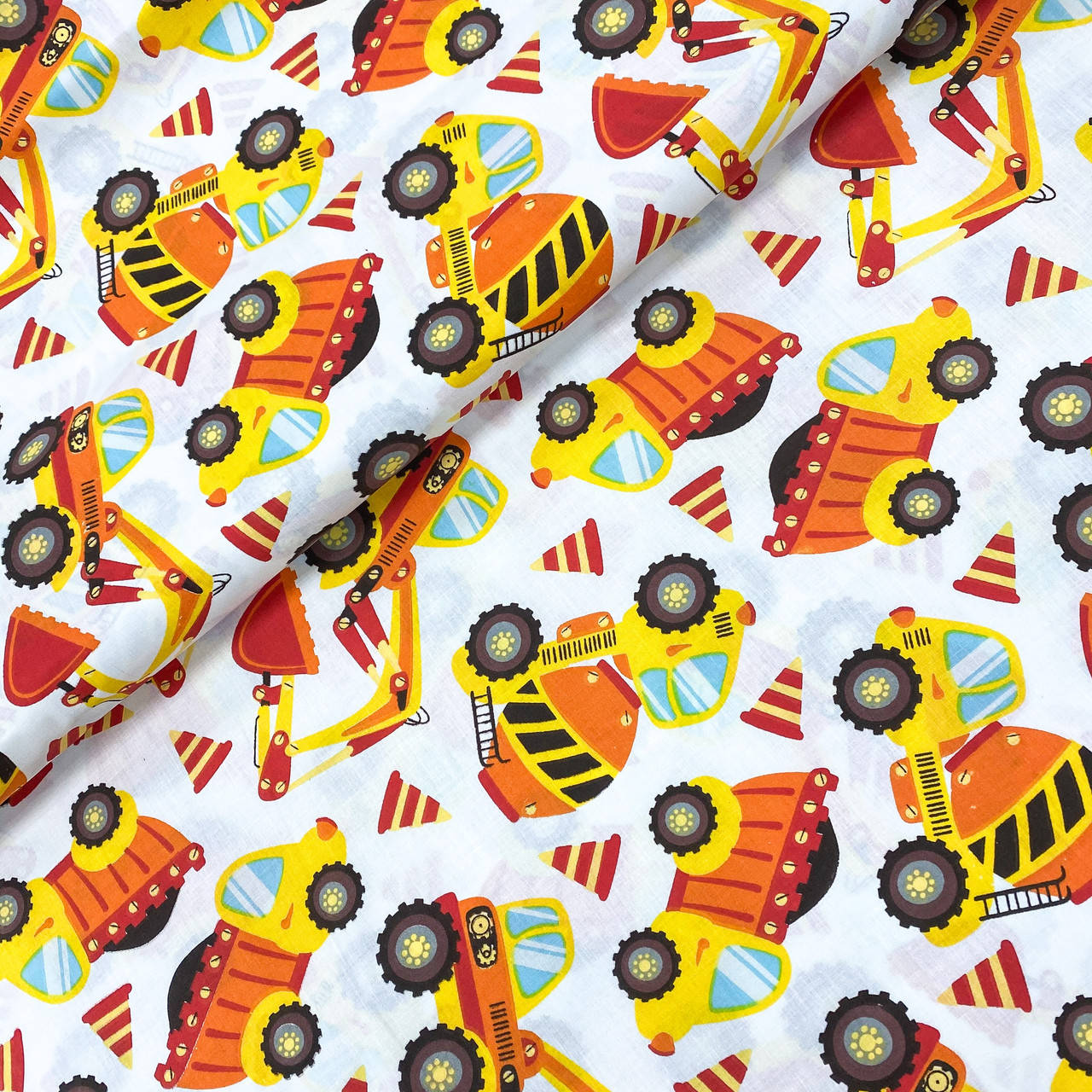 Польская хлопковая ткань "Строительная техника желто-оранжевая", Разные цвета 
Польская хлопковая ткань "Строительная техника желто-оранжевая", Разные цвета