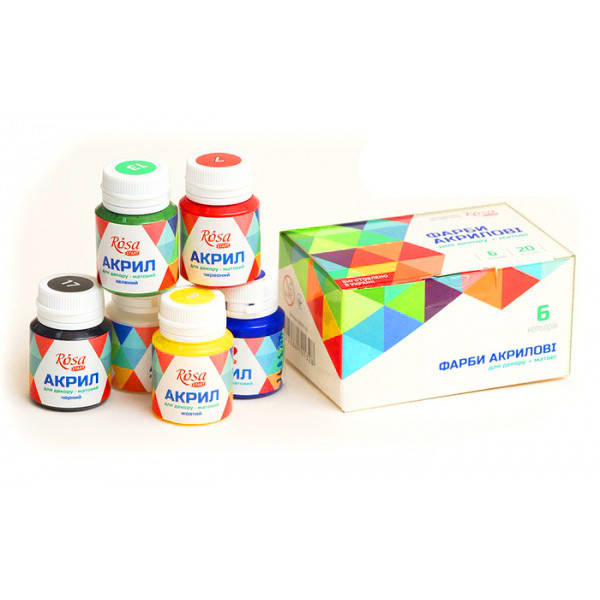 Набор акриловых красок, матовый, 6 цветов по 20 мл, ROSA START (90747127)
Набор акриловых красок, матовый, 6 цветов по 20 мл, ROSA START (90747127)
