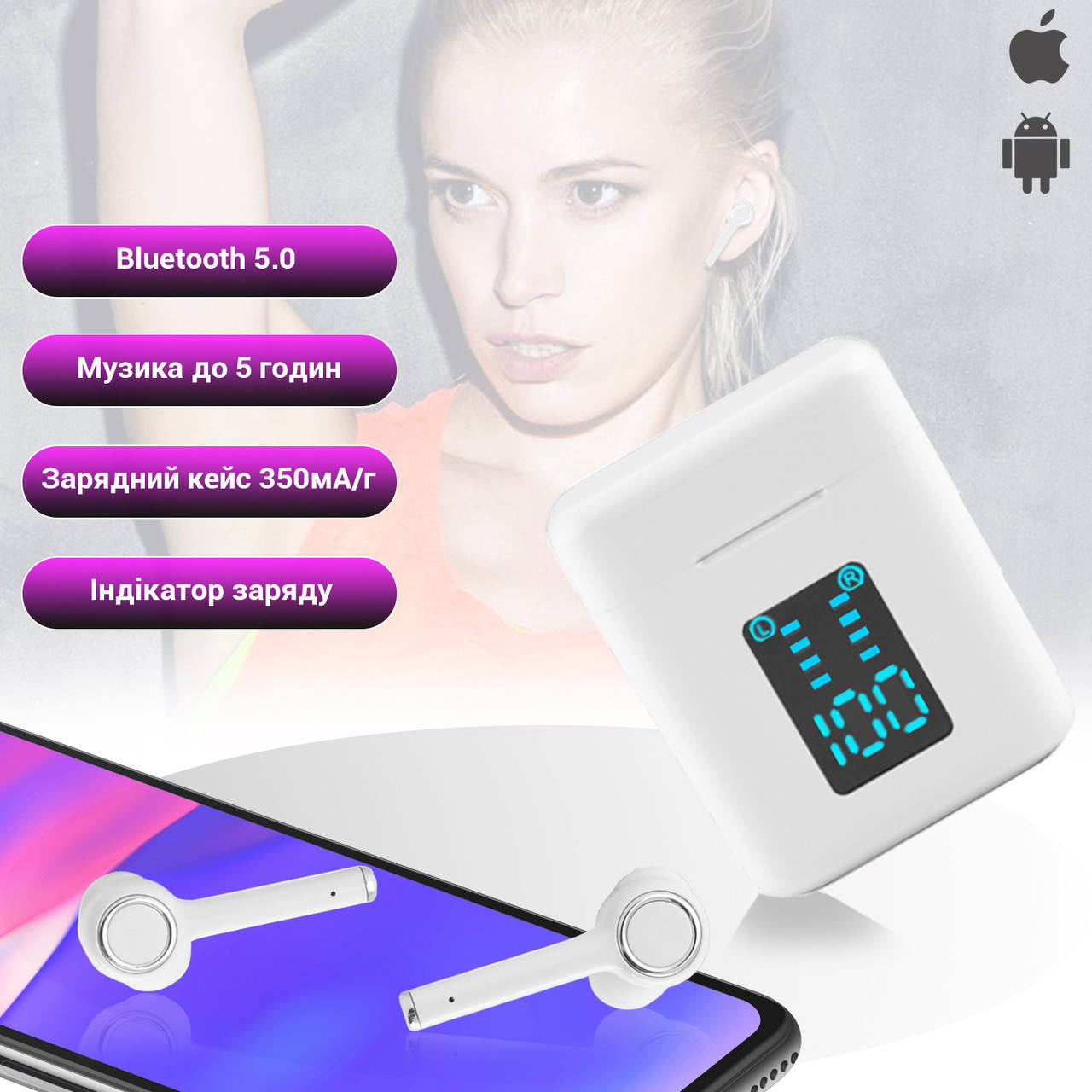 Беспроводные наушники Pro phones i33V5 Stereo Bass, вакуумные блютуз наушники с зарядным кейсом белые FED
Беспроводные наушники Pro phones i33V5 Stereo Bass, вакуумные блютуз наушники с зарядным кейсом белые FED