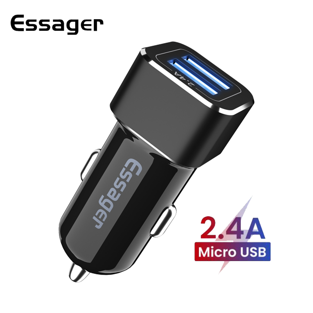 Автомобильный адаптер ESSAGER для зарядки на 2 USB 2.4A, Черный 
Автомобильный адаптер ESSAGER для зарядки на 2 USB 2.4A, Черный