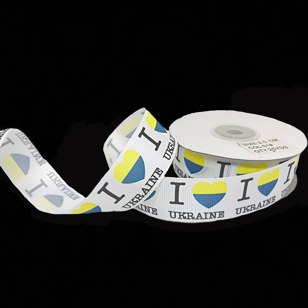 Репсовая лента "I love Ukraine" 2.5 см, Белый 
Репсовая лента "I love Ukraine" 2.5 см, Белый