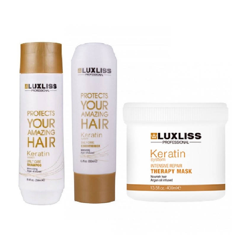 Набор Luxliss Keratin Smoothing Daily Care шампунь 250 мл + кондиционер 200 мл + маска 400 мл
Набор Luxliss Keratin Smoothing Daily Care шампунь 250 мл + кондиционер 200 мл + маска 400 мл