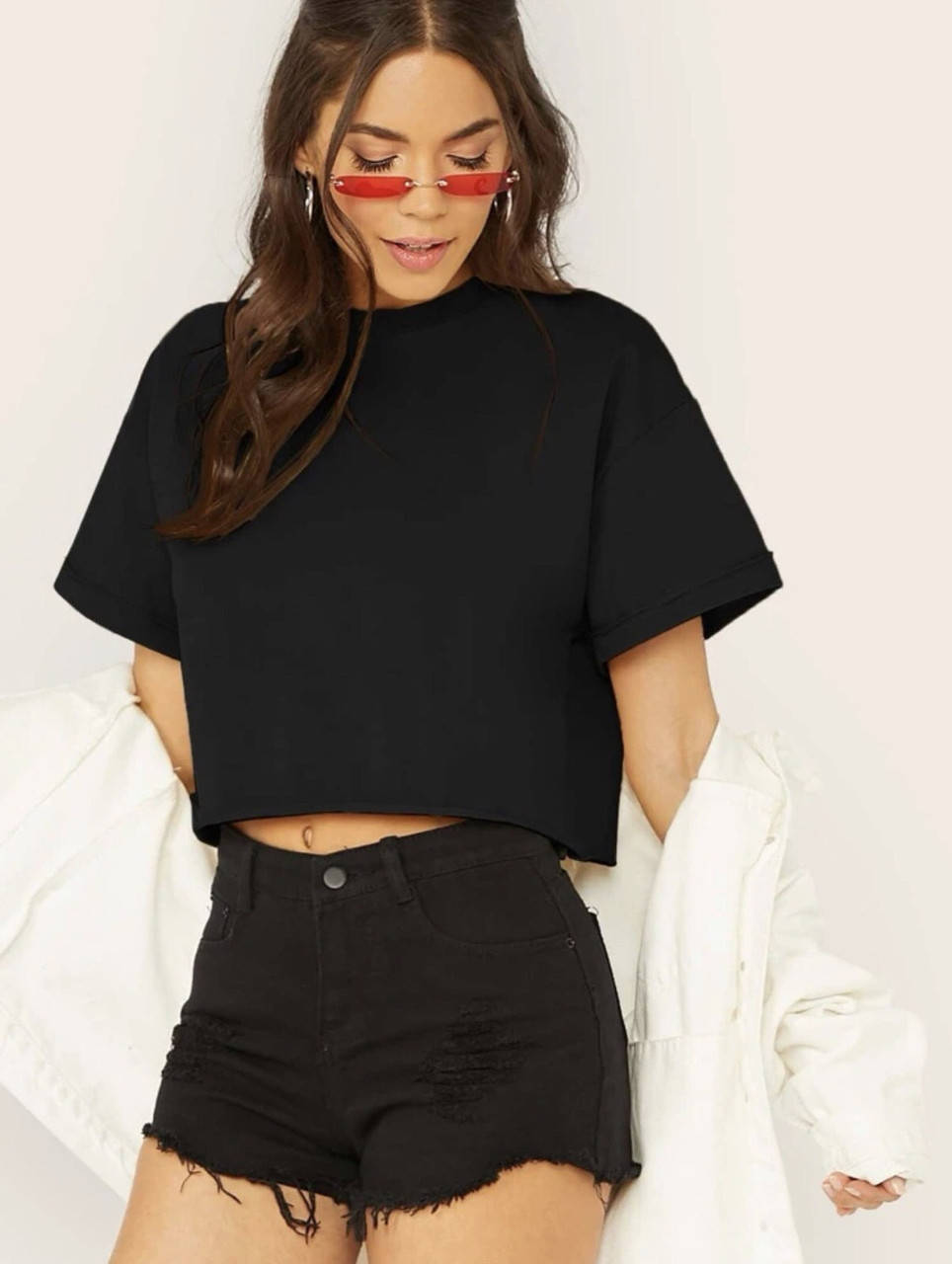 Женская футболка топ укороченая свободная без надписей простая трикотажная чёрная|Футболка на девушек хлопок, Черный
Женская футболка топ укороченая свободная без надписей простая трикотажная чёрная|Футболка на девушек хлопок, Черный