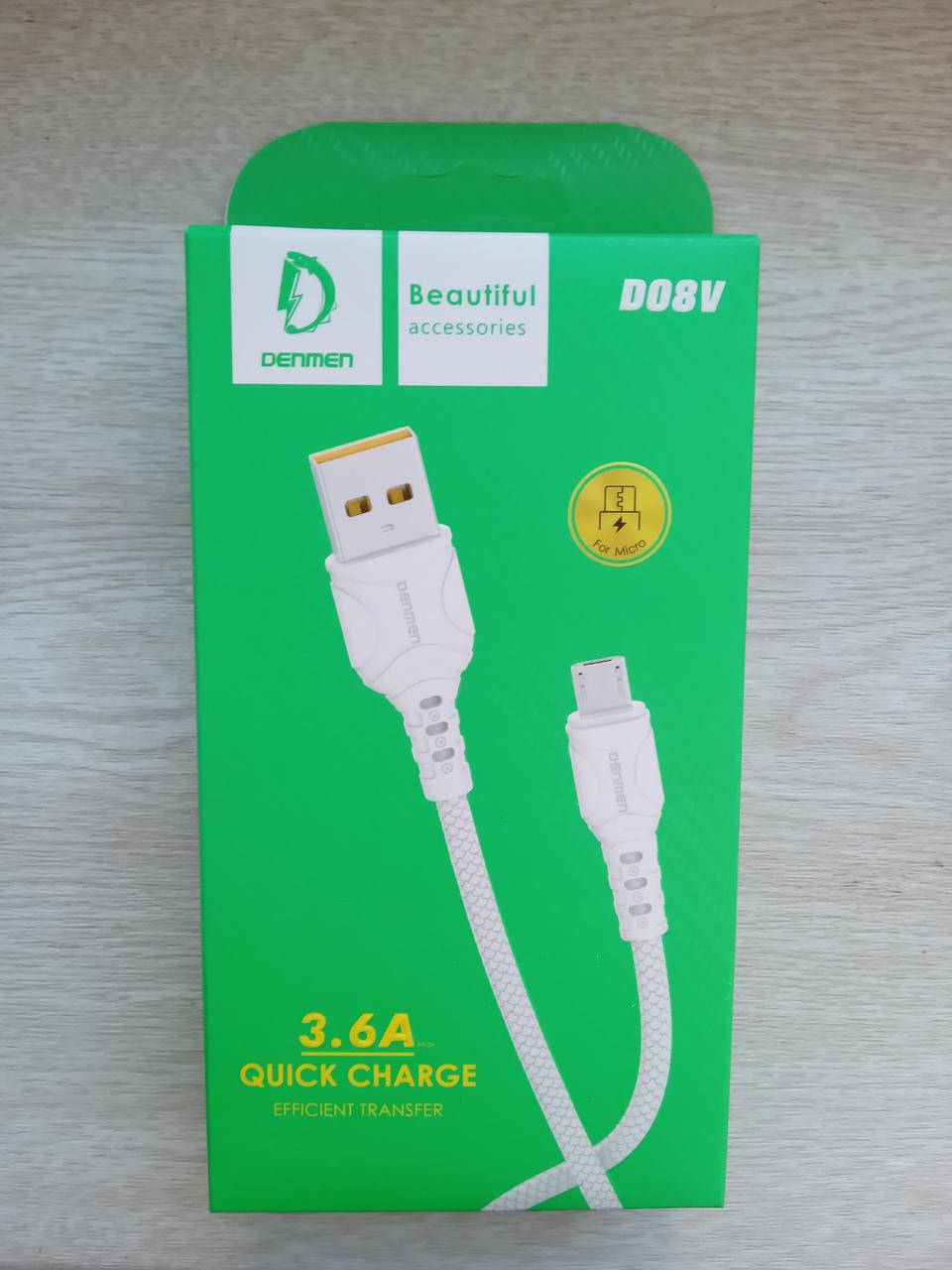 Зарядний кабель мікро USB Cable Denmen D08V 3.6A Micro USB 1m white, Белый
Зарядний кабель мікро USB Cable Denmen D08V 3.6A Micro USB 1m white, Белый