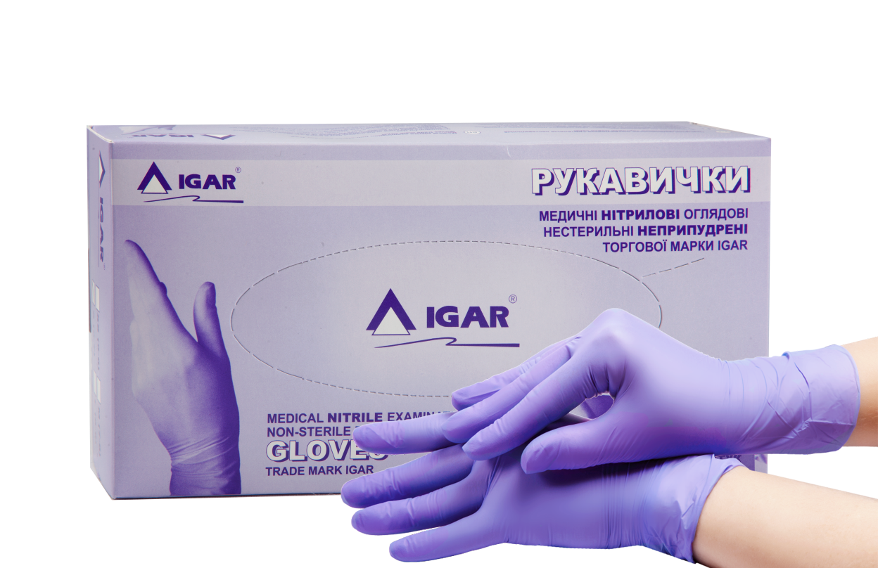 Рукавички нітрилові оглядові нестерильні неопудрені "IGAR" р.ХS (6-7) 50 пар, Фиолетовый
Рукавички нітрилові оглядові нестерильні неопудрені "IGAR" р.ХS (6-7) 50 пар, Фиолетовый