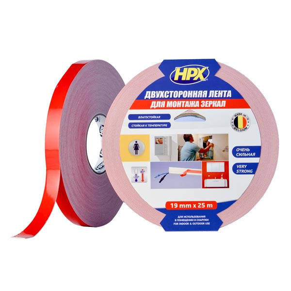 MIRROR MOUNTING - 19мм x 25м - для монтажа зеркал двусторонняя вспененная клейкая лента HPX (скотч), Белый
MIRROR MOUNTING - 19мм x 25м - для монтажа зеркал двусторонняя вспененная клейкая лента HPX (скотч), Белый