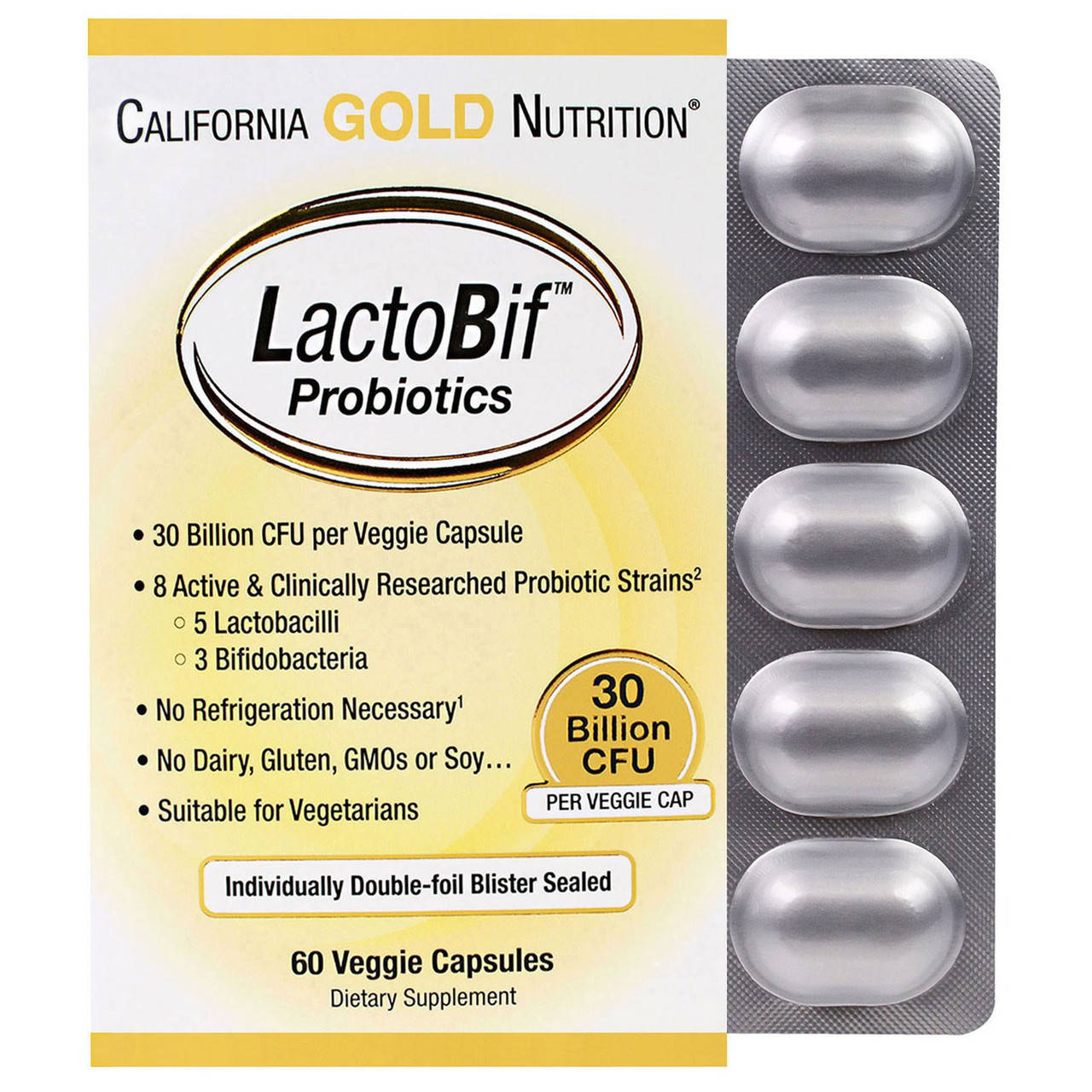 California Gold Nutrition LactoBif Probiotic пробиотики 30 млрд КОЕ, 60 растительных капсул
California Gold Nutrition LactoBif Probiotic пробиотики 30 млрд КОЕ, 60 растительных капсул