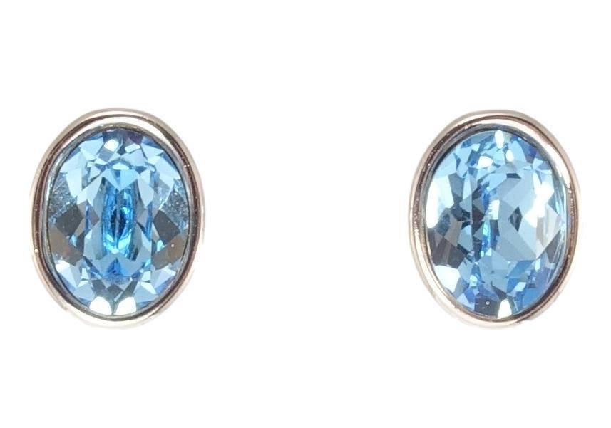 Серьги Xuping Родий с кр-ми Swarovski гвоздики (пусеты) "Овальные кристаллы Aquamarine" 8х10мм