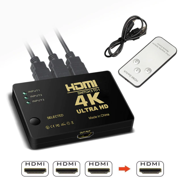 Разветвитель Splitter 3 Port HDMI Switch 1080p HDMI до 4K 3 Порта Сплиттер Переходник (3 входа - 1 выход)
Разветвитель Splitter 3 Port HDMI Switch 1080p HDMI до 4K 3 Порта Сплиттер Переходник (3 входа - 1 выход)