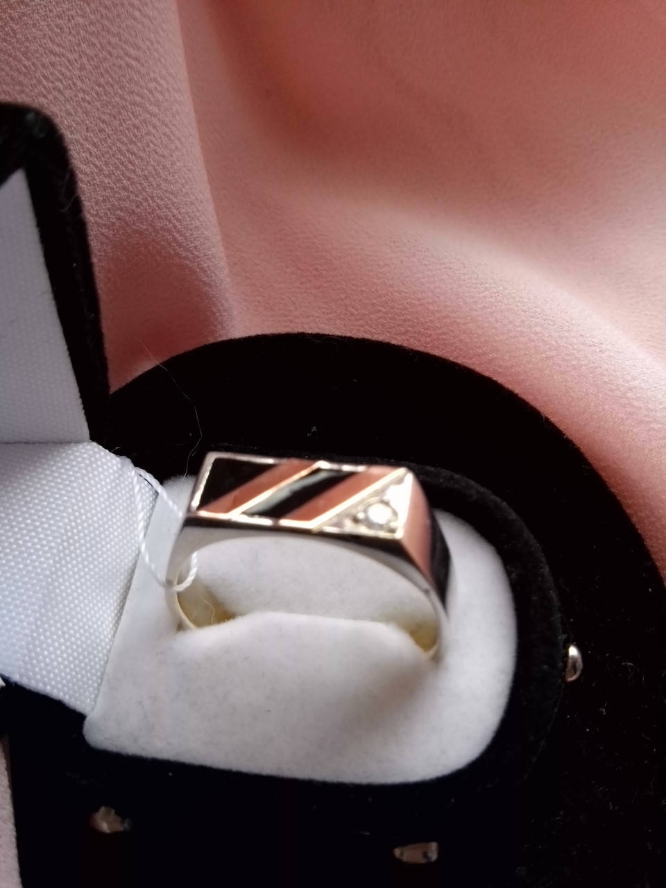 Серебряное кольцо с золотом мужское Отелло"Г"