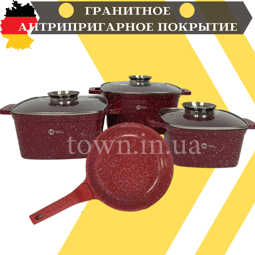 Набор посуды с гранитным антипригарным покрытием Higher Kitchen HK-312, Набор кастрюль и сковорода ( Казаны ), Красный
Набор посуды с гранитным антипригарным покрытием Higher Kitchen HK-312, Набор кастрюль и сковорода ( Казаны ), Красный