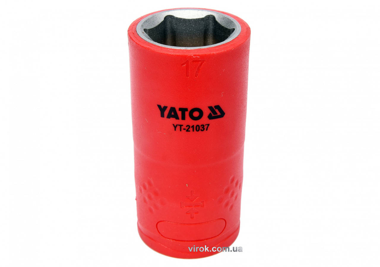 Головка торцевая шестигранная диэлектрическая YATO 1/2" М17 х 55/38 мм VDE до 1000 В YT-21037
Головка торцевая шестигранная диэлектрическая YATO 1/2" М17 х 55/38 мм VDE до 1000 В YT-21037