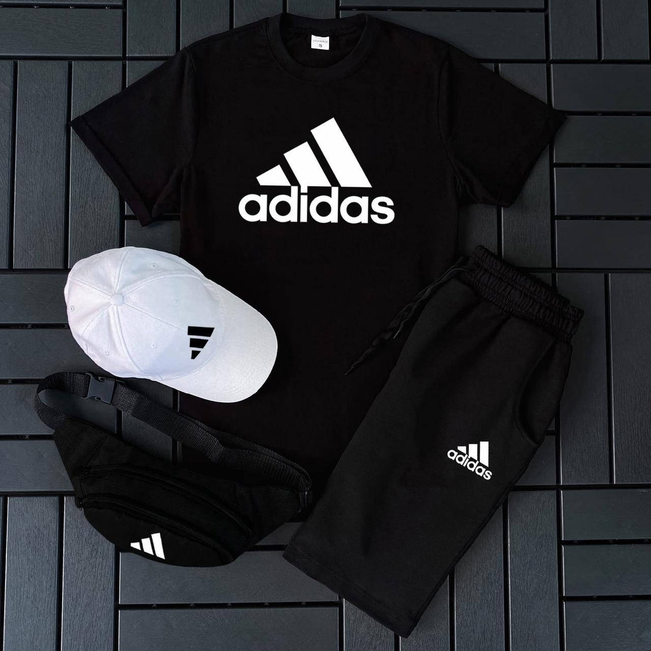 Мужской летний комплект футболка и шорты + бананка + кепка мужской Adidas | летний костюм Адидас черный XL
Мужской летний комплект футболка и шорты + бананка + кепка мужской Adidas | летний костюм Адидас черный XL