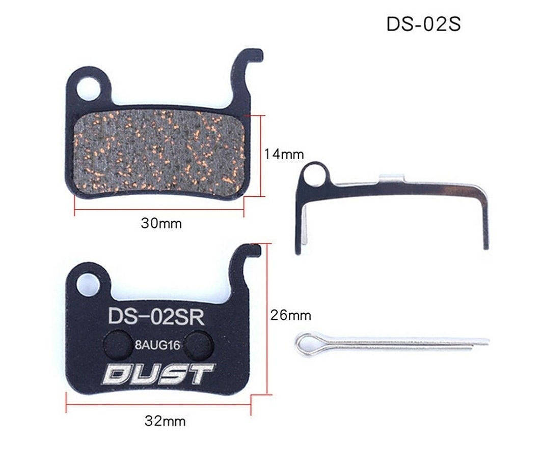 Тормозные колодки дисковые для велосипеда, DUST DS-02S (Shimano Deore / SLX / XT / XTR), полу-металл
Тормозные колодки дисковые для велосипеда, DUST DS-02S (Shimano Deore / SLX / XT / XTR), полу-металл
