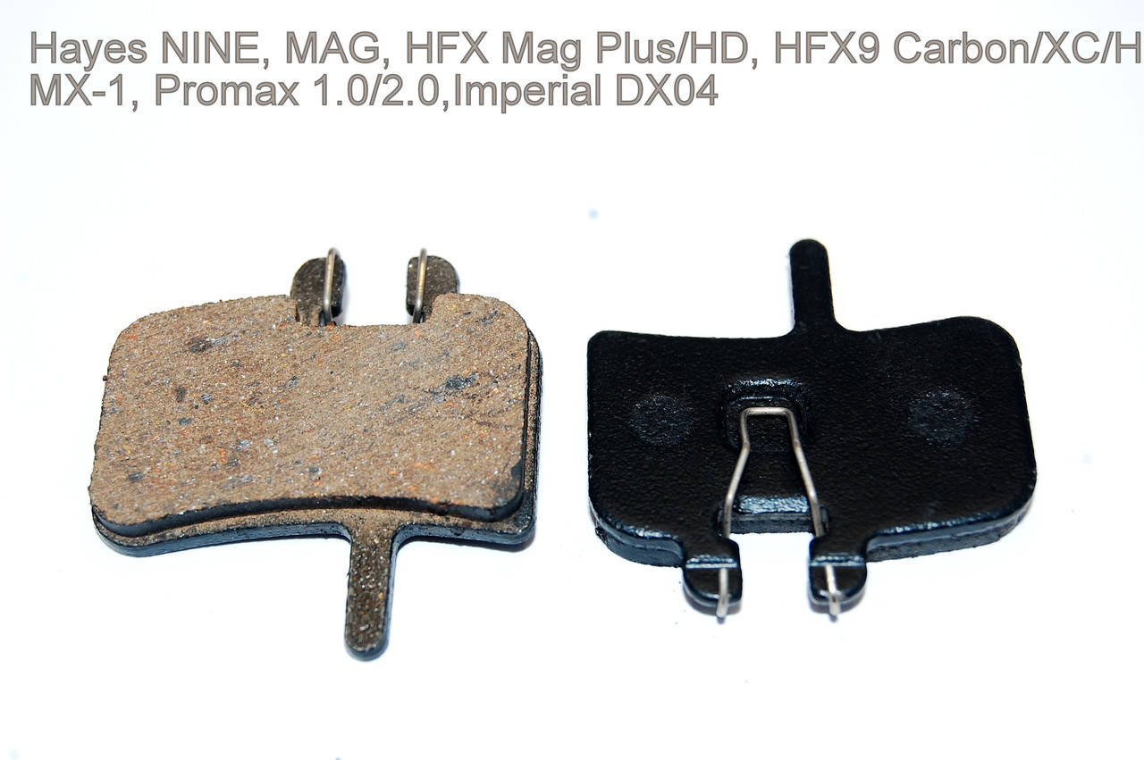 Гальмівні колодки для дискових гальм Hayes NINE, MAG, HFX Mag Plus/HD, HFX9 Carbon/XC/HD, MX-1, Promax 1.0/2.0,Imperial DX04, напів-металеві
Гальмівні колодки для дискових гальм Hayes NINE, MAG, HFX Mag Plus/HD, HFX9 Carbon/XC/HD, MX-1, Promax 1.0/2.0,Imperial DX04, напів-металеві