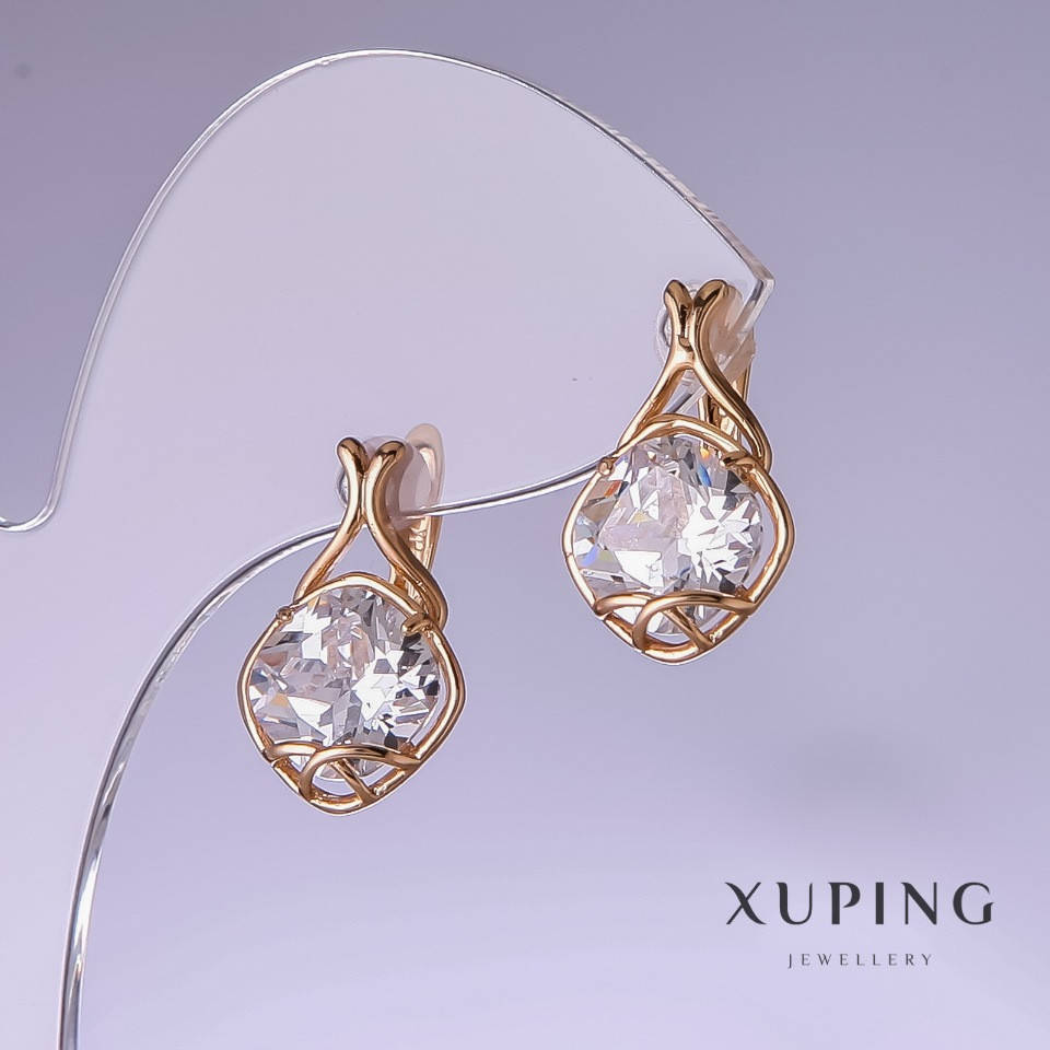Серьги Xuping с белыми кристаллами 19х12мм позолота 18к 
Серьги Xuping с белыми кристаллами 19х12мм позолота 18к