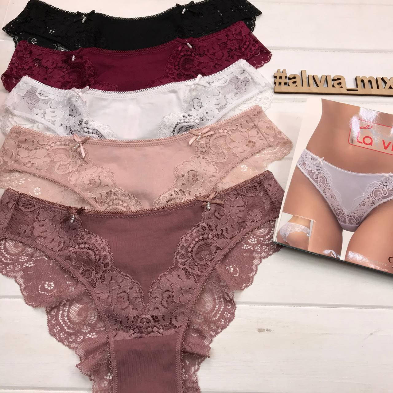 Женские хлопковые+ кружево трусы La Vivas 
Женские хлопковые+ кружево трусы La Vivas