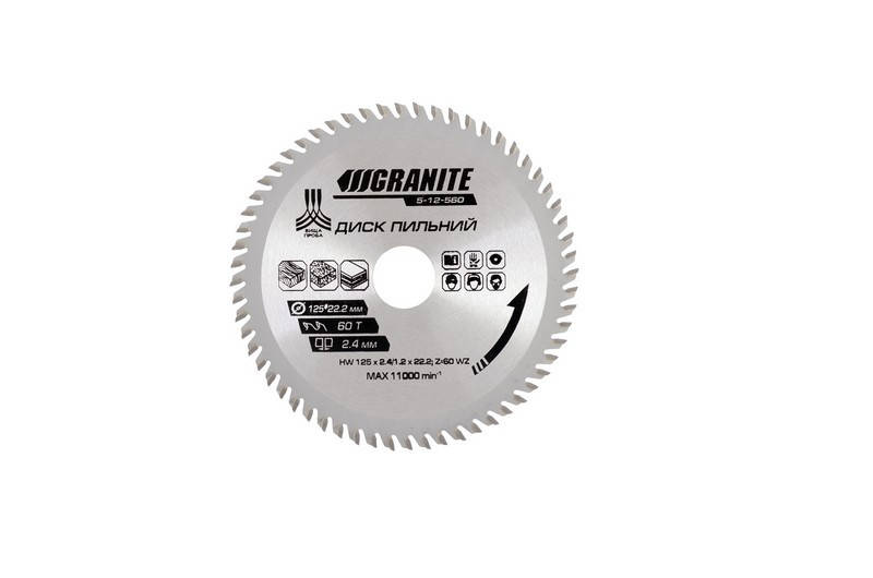 Диск пильный для дерева с твердосплавными напайками GRANITE 5-12-560, 125*22,2*60Т, 11000 об/мин
Диск пильный для дерева с твердосплавными напайками GRANITE 5-12-560, 125*22,2*60Т, 11000 об/мин