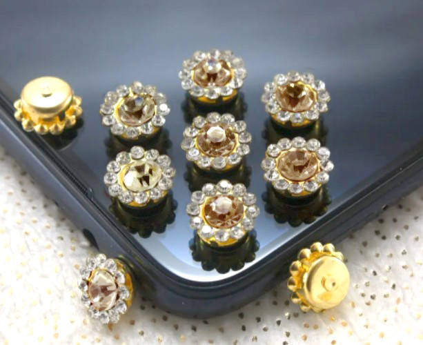 (10шт) Стразы в металлической оправе Ø10мм Цвет - Карамель, Белый