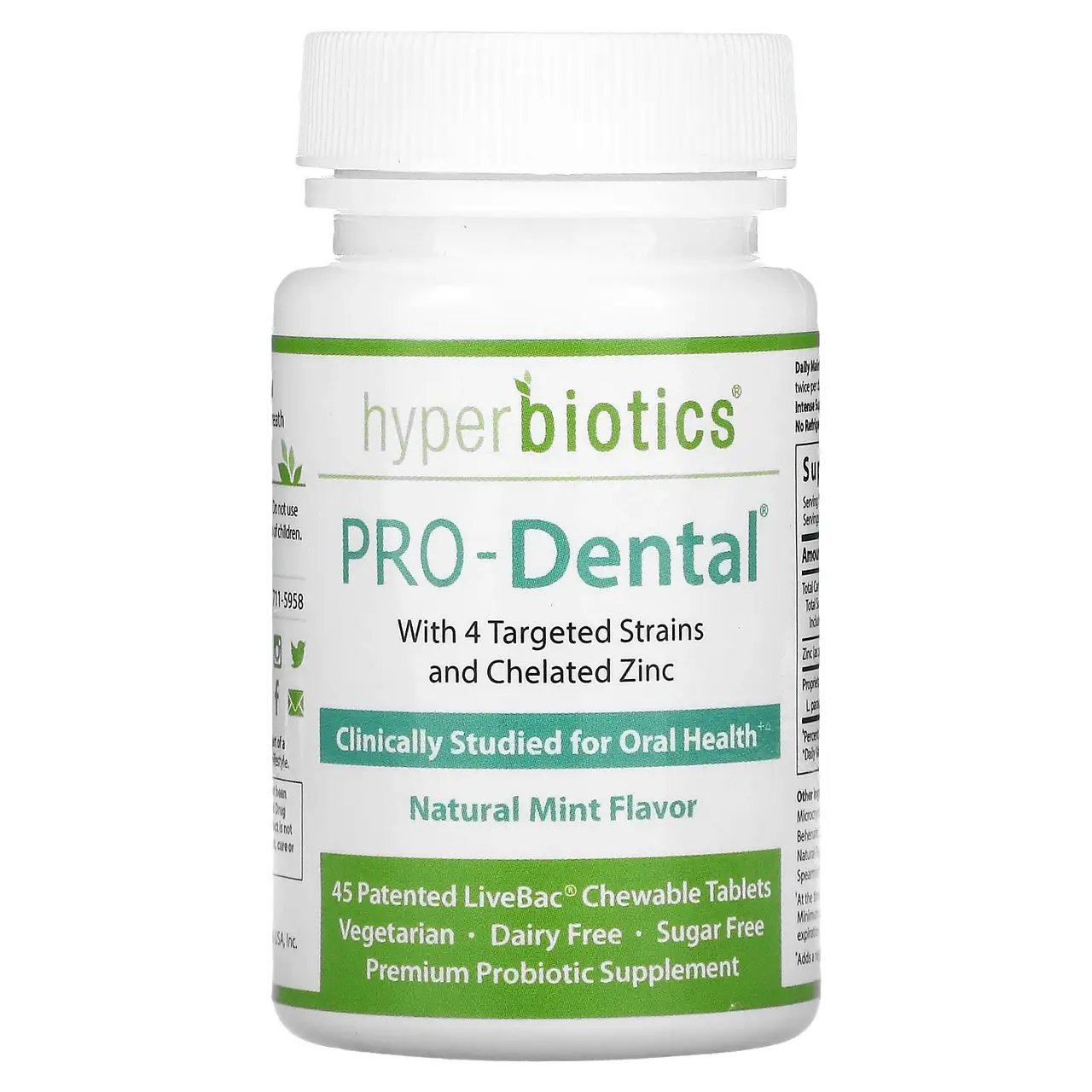 Hyperbiotics, PRO-Dental, натуральный мятный вкус, 45 запатентованных жевательных таблеток LiveBac
Hyperbiotics, PRO-Dental, натуральный мятный вкус, 45 запатентованных жевательных таблеток LiveBac