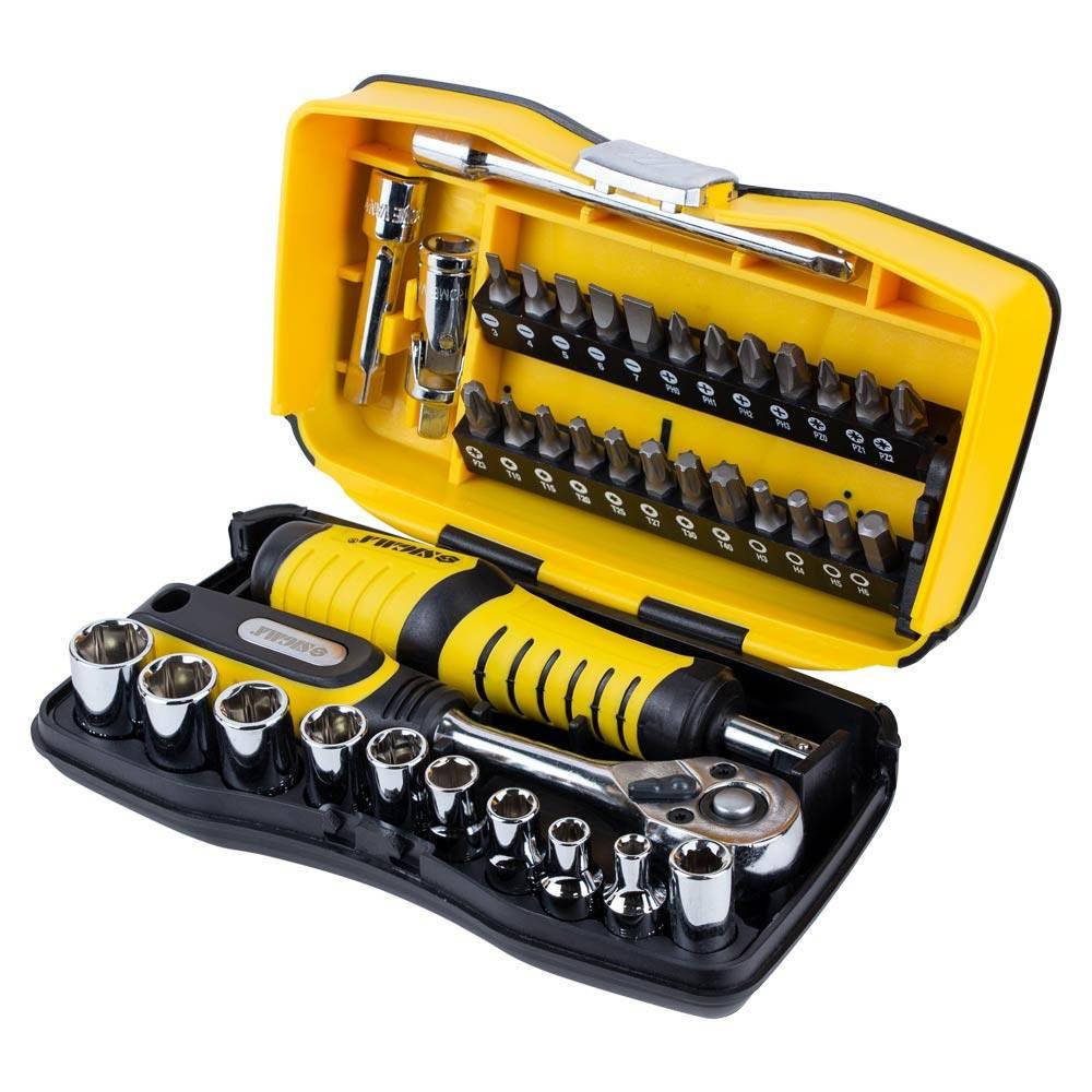 Набор насадок торцевых и биты 1/4" 39шт CrV SIGMA
Набор насадок торцевых и биты 1/4" 39шт CrV SIGMA