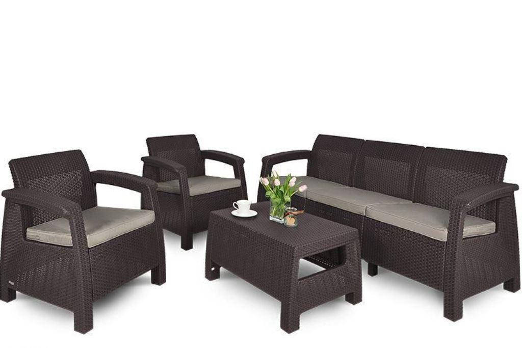 Комплект садовой мебели Keter Corfu Set Max Brown Taupe Curver Коричневый 
Комплект садовой мебели Keter Corfu Set Max Brown Taupe Curver Коричневый