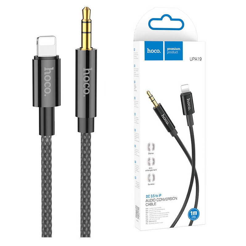 Кабель AUX Hoco UPA19 Jack 3.5 - Lightning | 1 м | черный