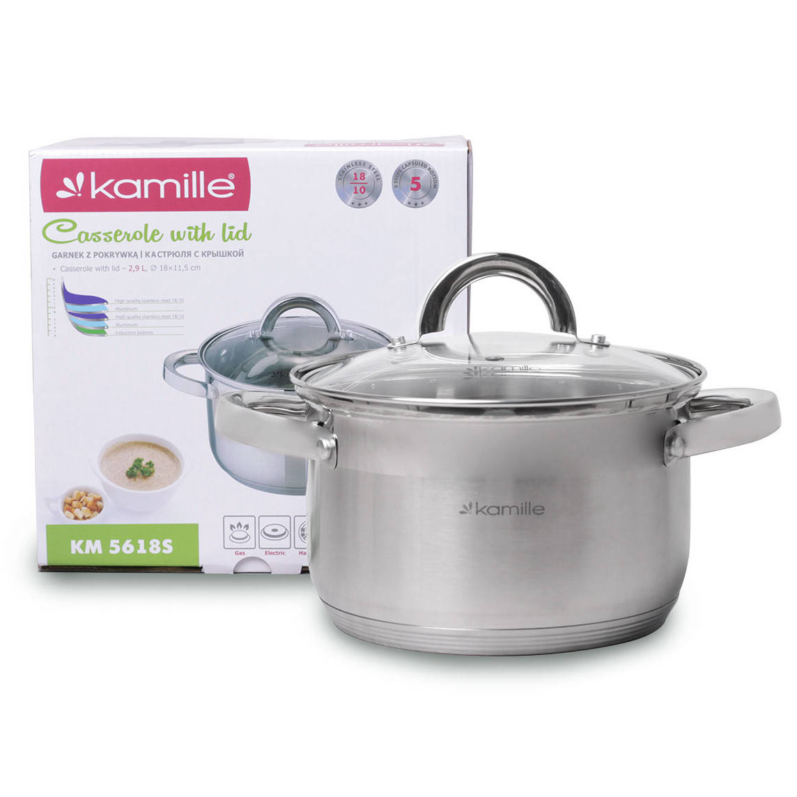 Кастрюля с крышкой Kamille 2.5л из нержавеющей стали и полыми ручками для индукции и газа KM-5618S, Серый
Кастрюля с крышкой Kamille 2.5л из нержавеющей стали и полыми ручками для индукции и газа KM-5618S, Серый