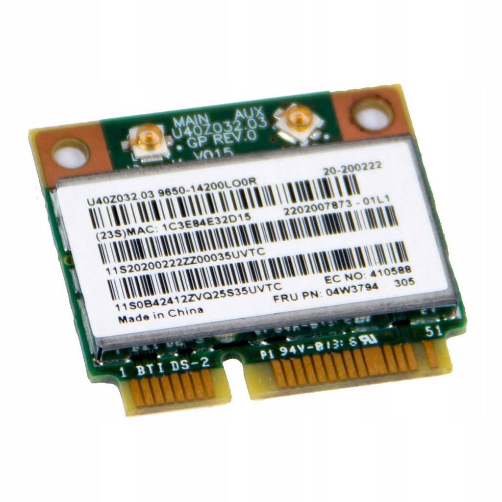 Wi-fi+BT модуль HalfSize Mini pcie для Lenovo BRCM1063 (2 антенны) (bcm943142hm ) 802.11 b,g,n 150Mbps
Wi-fi+BT модуль HalfSize Mini pcie для Lenovo BRCM1063 (2 антенны) (bcm943142hm ) 802.11 b,g,n 150Mbps