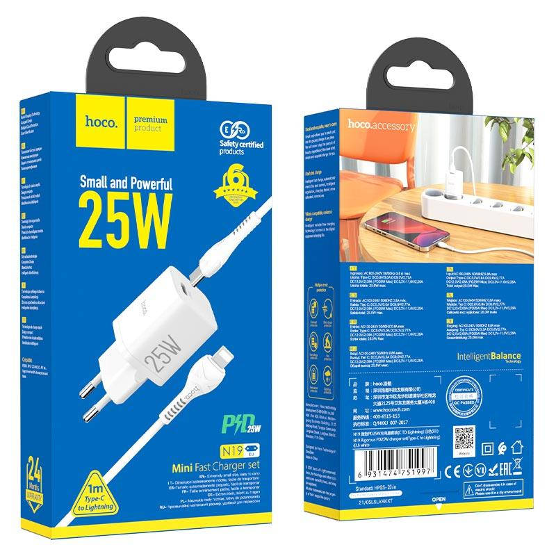 Зарядное устройство Hoco N19 Rigorous Type-C 25W с кабелем Type-C to Lightning White, Белый
Зарядное устройство Hoco N19 Rigorous Type-C 25W с кабелем Type-C to Lightning White, Белый