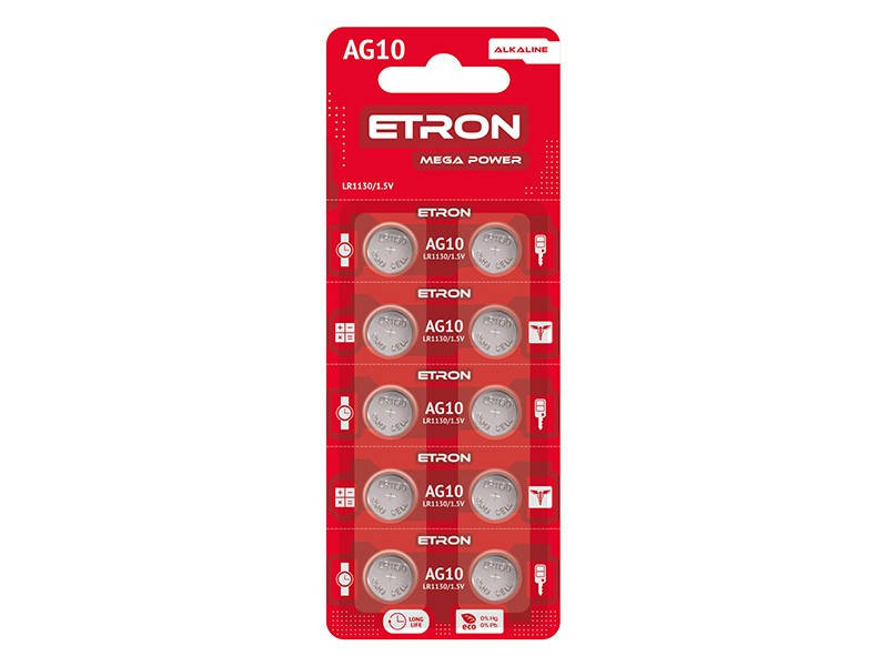 Батарейка AG 10 (LR1130) ETRON Alkaline
Батарейка AG 10 (LR1130) ETRON Alkaline