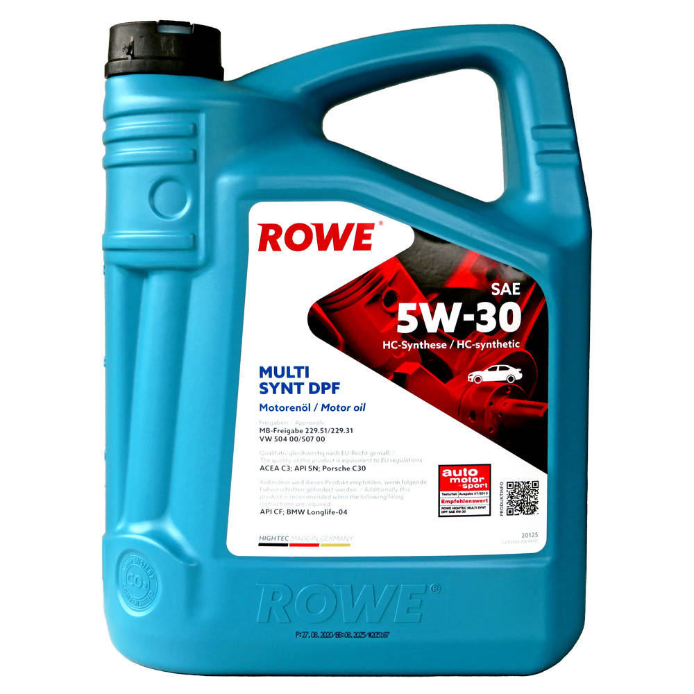 Моторное масло Rowe Hightec Multi Synt DPF SAE 5W-30 5 л (для двигателей с сажевыми фильтрами)
Моторное масло Rowe Hightec Multi Synt DPF SAE 5W-30 5 л (для двигателей с сажевыми фильтрами)