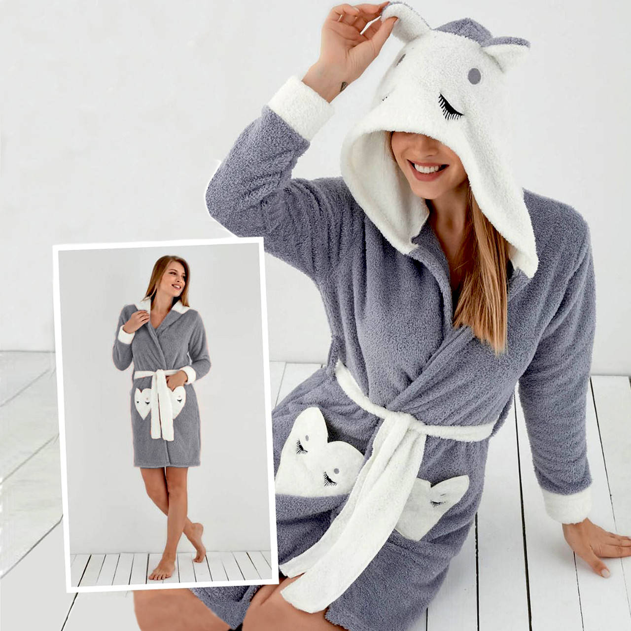 Прикольный халат с ушками на капюшоне Snc, Серый, M
Прикольный халат с ушками на капюшоне Snc, Серый, M