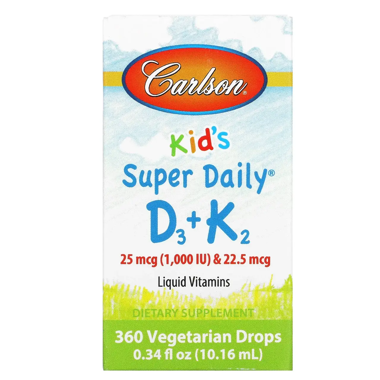 Carlson Labs, Super Daily D3+K2 для детей, 25 мкг (1000 МЕ) и 22,5 мкг, 10,16 мл (0,34 жидк. унции) купить
Carlson Labs, Super Daily D3+K2 для детей, 25 мкг (1000 МЕ) и 22,5 мкг, 10,16 мл (0,34 жидк. унции) купить
