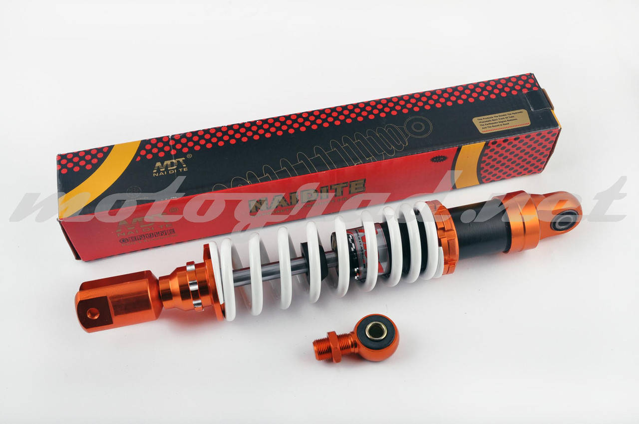 Амортизатор универсальный (+ переходник) 350mm, тюнинговый "NDT" (оранжево-белый)
Амортизатор универсальный (+ переходник) 350mm, тюнинговый "NDT" (оранжево-белый)