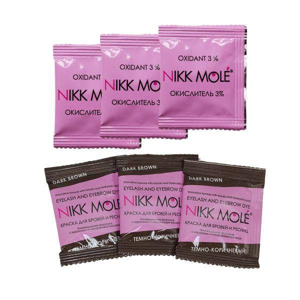 Nikk Mole. Набор саше краски для бровей 3 штуки по 5 мл + кремовый окислитель 3% 3 саше по 5мл. Тёмно - коричневый цвет.
Nikk Mole. Набор саше краски для бровей 3 штуки по 5 мл + кремовый окислитель 3% 3 саше по 5мл. Тёмно - коричневый цвет.