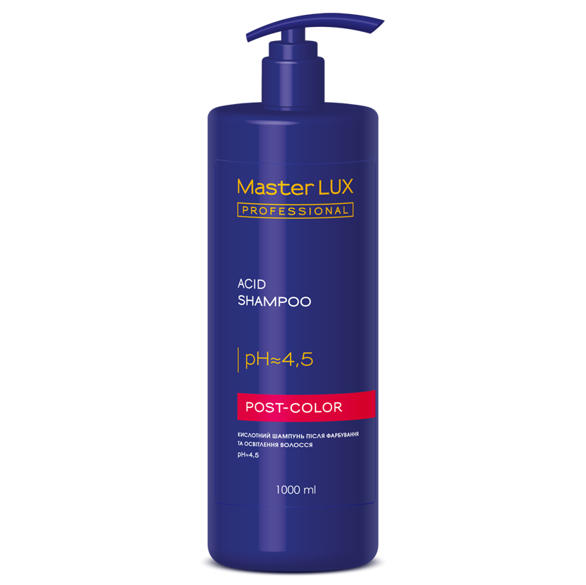 Шампунь кислотный после окрашивания и осветления волос Master LUX proffesional 1000 мл с дозатором
Шампунь кислотный после окрашивания и осветления волос Master LUX proffesional 1000 мл с дозатором
