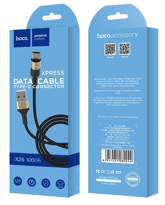 Кабель USB - Type-C Hoco X26 2.0A тайп си 1 метр для зарядки в тканевой оплётке черный золотой
Кабель USB - Type-C Hoco X26 2.0A тайп си 1 метр для зарядки в тканевой оплётке черный золотой