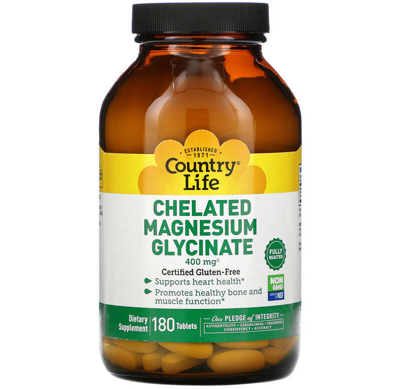 Хелатный глицинат магния Country Life "Chelated Magnesium Glycinate" 400 мг (180 таблеток)
Хелатный глицинат магния Country Life "Chelated Magnesium Glycinate" 400 мг (180 таблеток)
