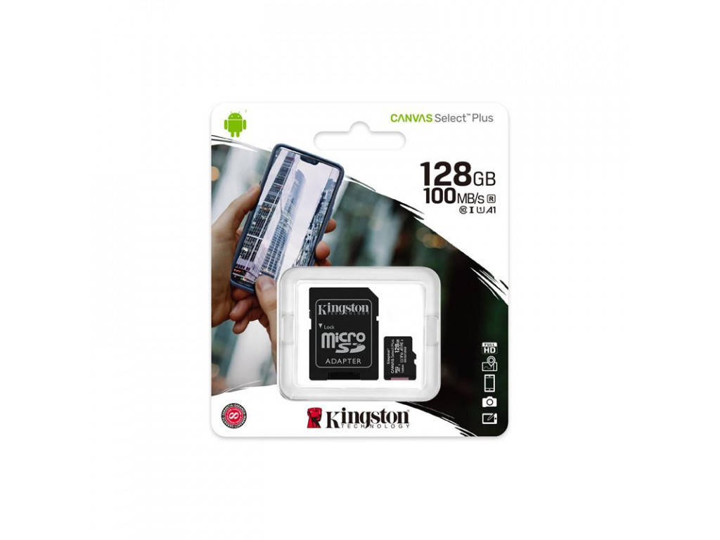 Карта пам'яті Kingston microSDXC Canvas Select Plus 128GB Class 10 UHS-I A1 R-100MB/s +SD-адаптер
Карта пам'яті Kingston microSDXC Canvas Select Plus 128GB Class 10 UHS-I A1 R-100MB/s +SD-адаптер